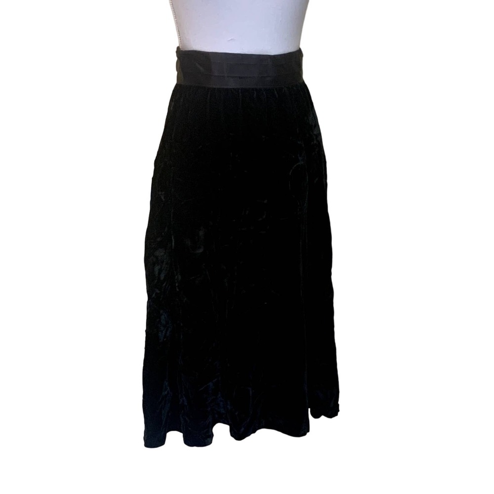 Vintage Gunne Sax Gunnies Black Crushed Velvet Maxi Skirt Satin Waistband Size 7
